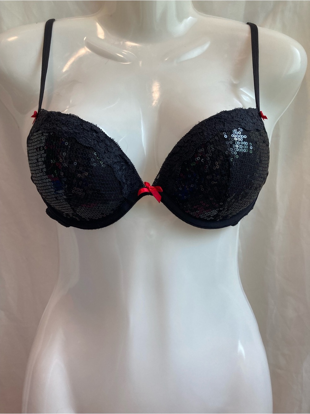 La Senza Black Sequin Push Up Bra 36B Cherry Collection